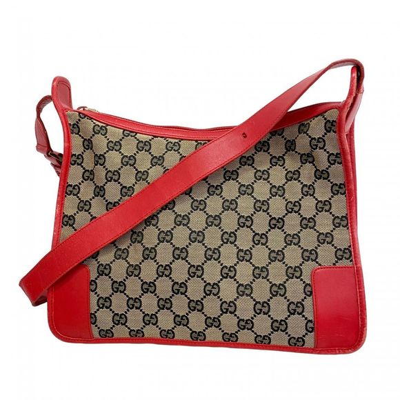 Gucci Shoulder Bag GG Canvas 001 4205 Canvas Brown Red Gold Hardware Women's - Picture 1 of 9